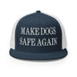 Make Dogs Safe Again Embroidered Mesh Flat Bill Brim Trucker Hat - Navy/ White
