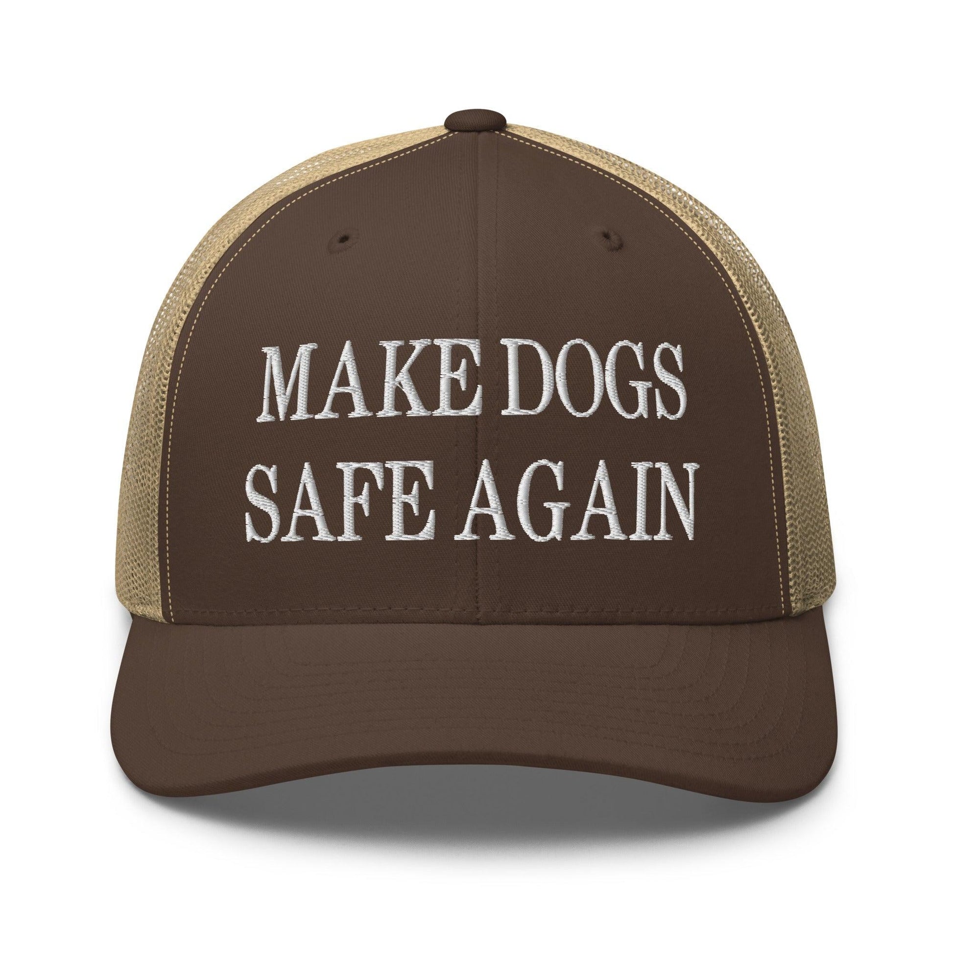 Make Dogs Safe Again Embroidered Mesh Trucker Hat - Brown/ Khaki