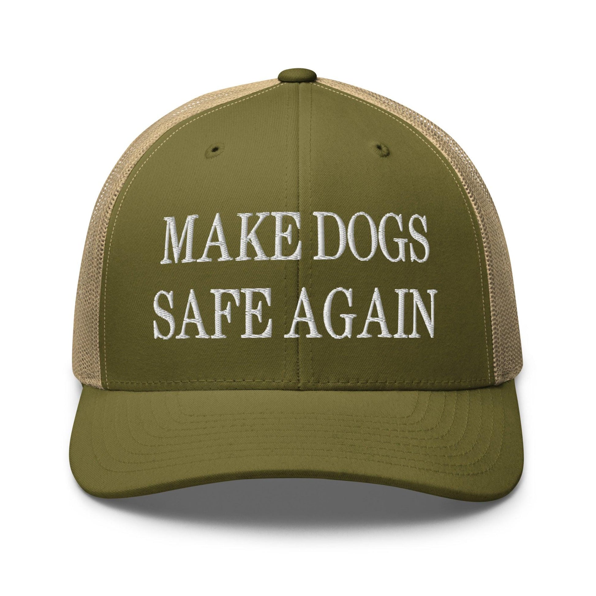 Make Dogs Safe Again Embroidered Mesh Trucker Hat - Moss/ Khaki