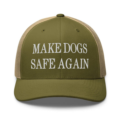 Make Dogs Safe Again Embroidered Mesh Trucker Hat - Moss/ Khaki