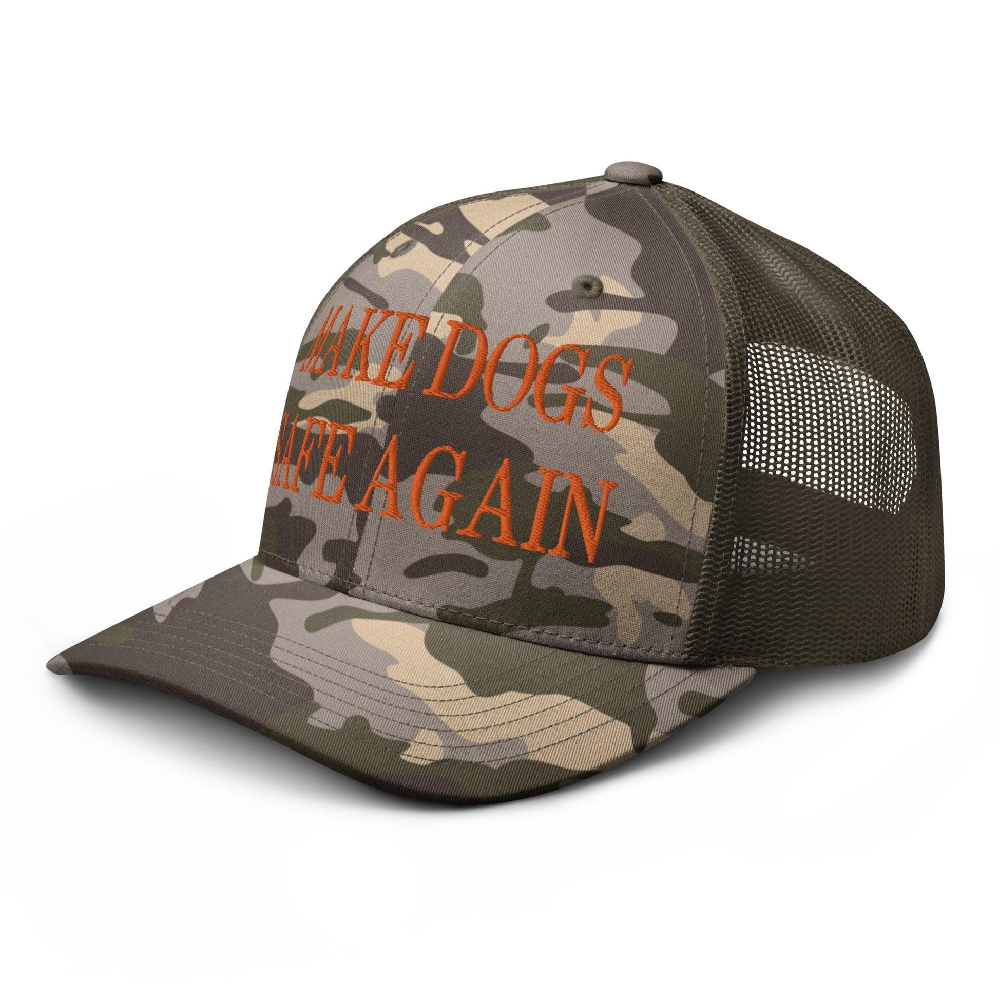 Make Dogs Safe Again Embroidered Orange Camo Trucker Hat
