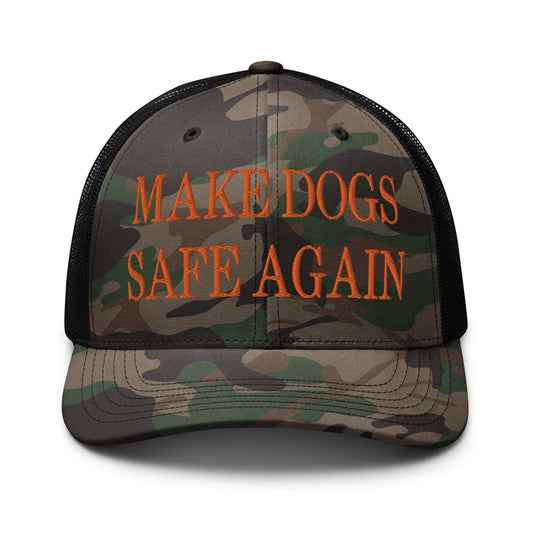 Make Dogs Safe Again Embroidered Orange Camo Trucker Hat - Camo/Black