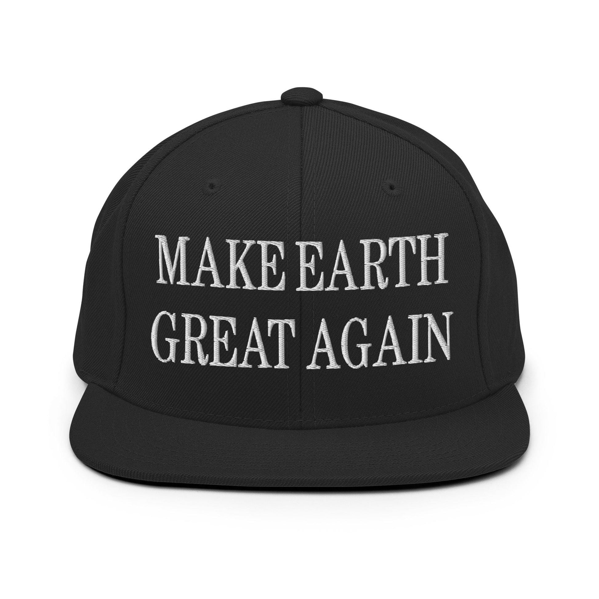 Make Earth Great Again Embroidered Flat Bill Brim Snapback Hat - Black