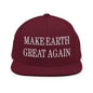 Make Earth Great Again Embroidered Flat Bill Brim Snapback Hat - Maroon