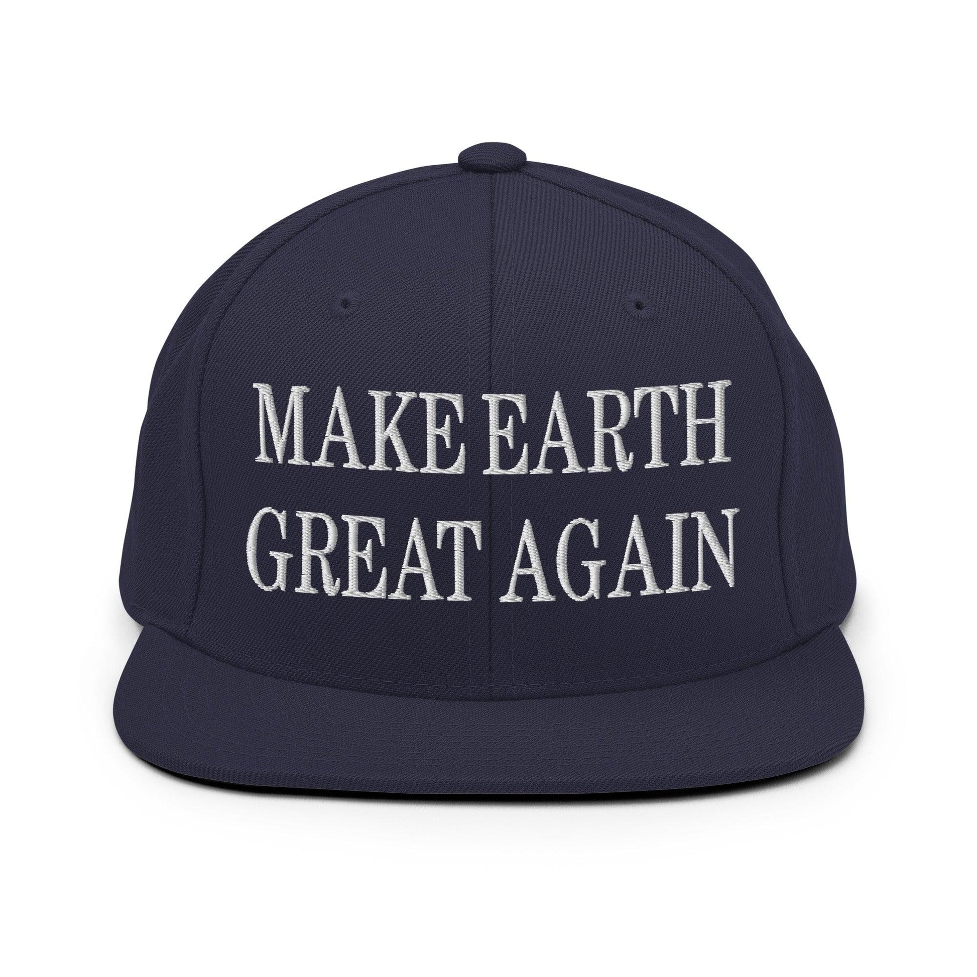 Make Earth Great Again Embroidered Flat Bill Brim Snapback Hat - Navy