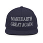 Make Earth Great Again Embroidered Flat Bill Brim Snapback Hat - Navy
