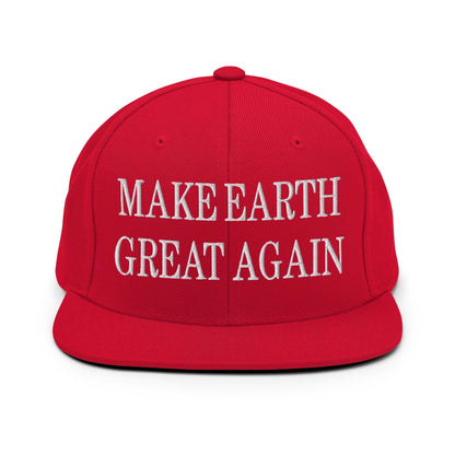 Make Earth Great Again Embroidered Flat Bill Brim Snapback Hat - Red