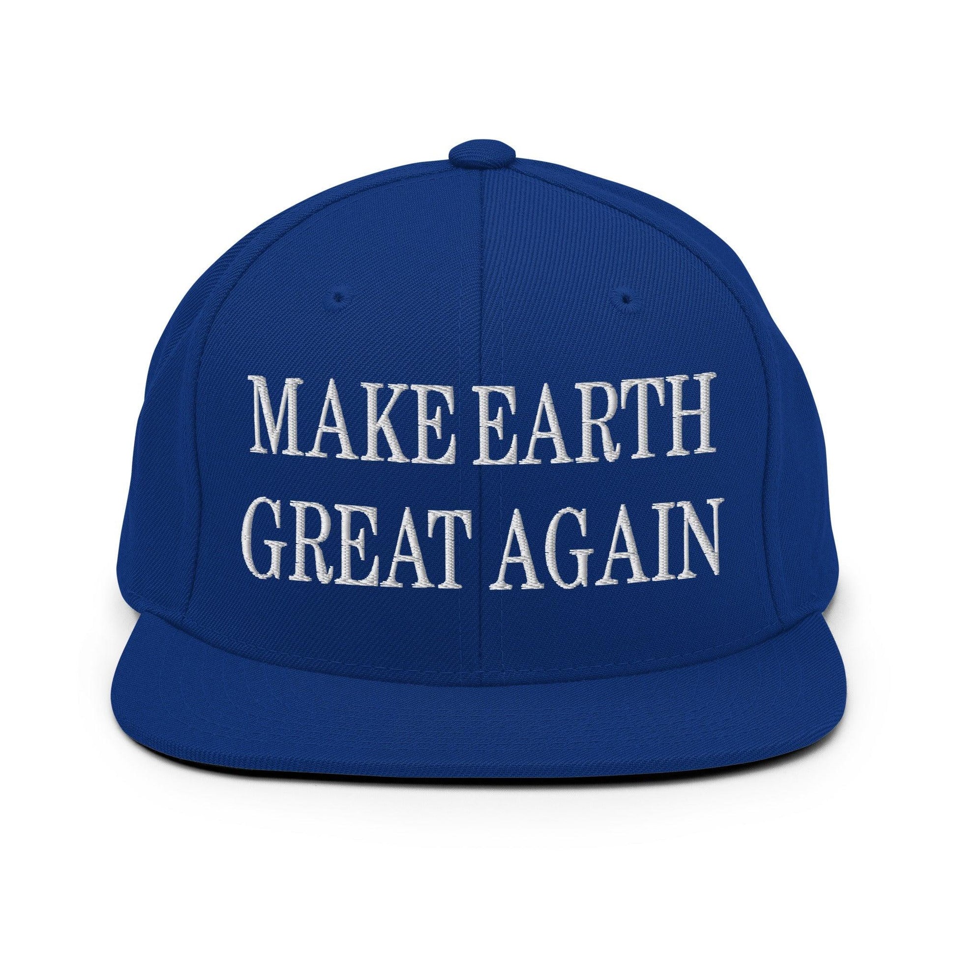 Make Earth Great Again Embroidered Flat Bill Brim Snapback Hat - Royal Blue
