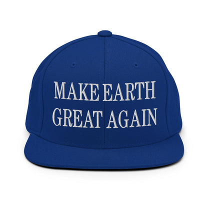 Make Earth Great Again Embroidered Flat Bill Brim Snapback Hat - Royal Blue