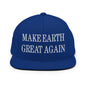 Make Earth Great Again Embroidered Flat Bill Brim Snapback Hat - Royal Blue