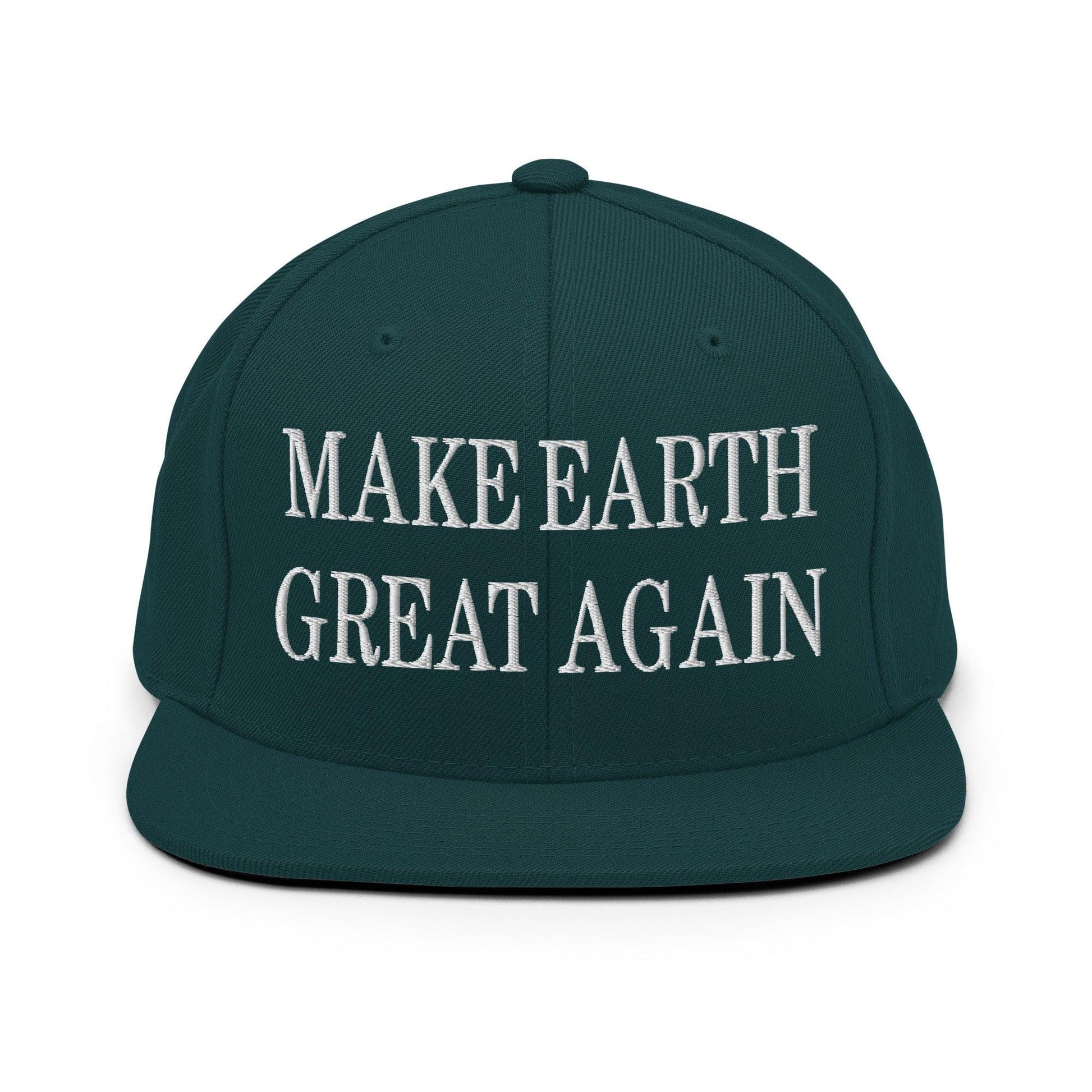 Make Earth Great Again Embroidered Flat Bill Brim Snapback Hat - Spruce
