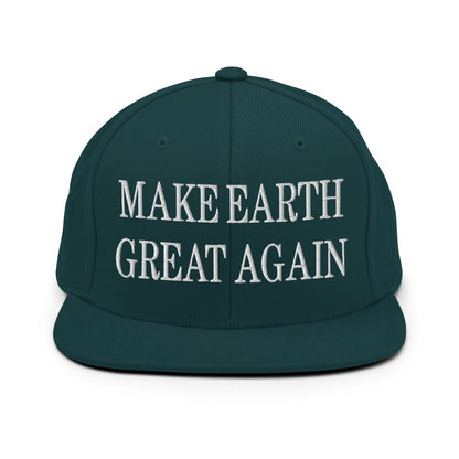 Make Earth Great Again Embroidered Flat Bill Brim Snapback Hat - Spruce