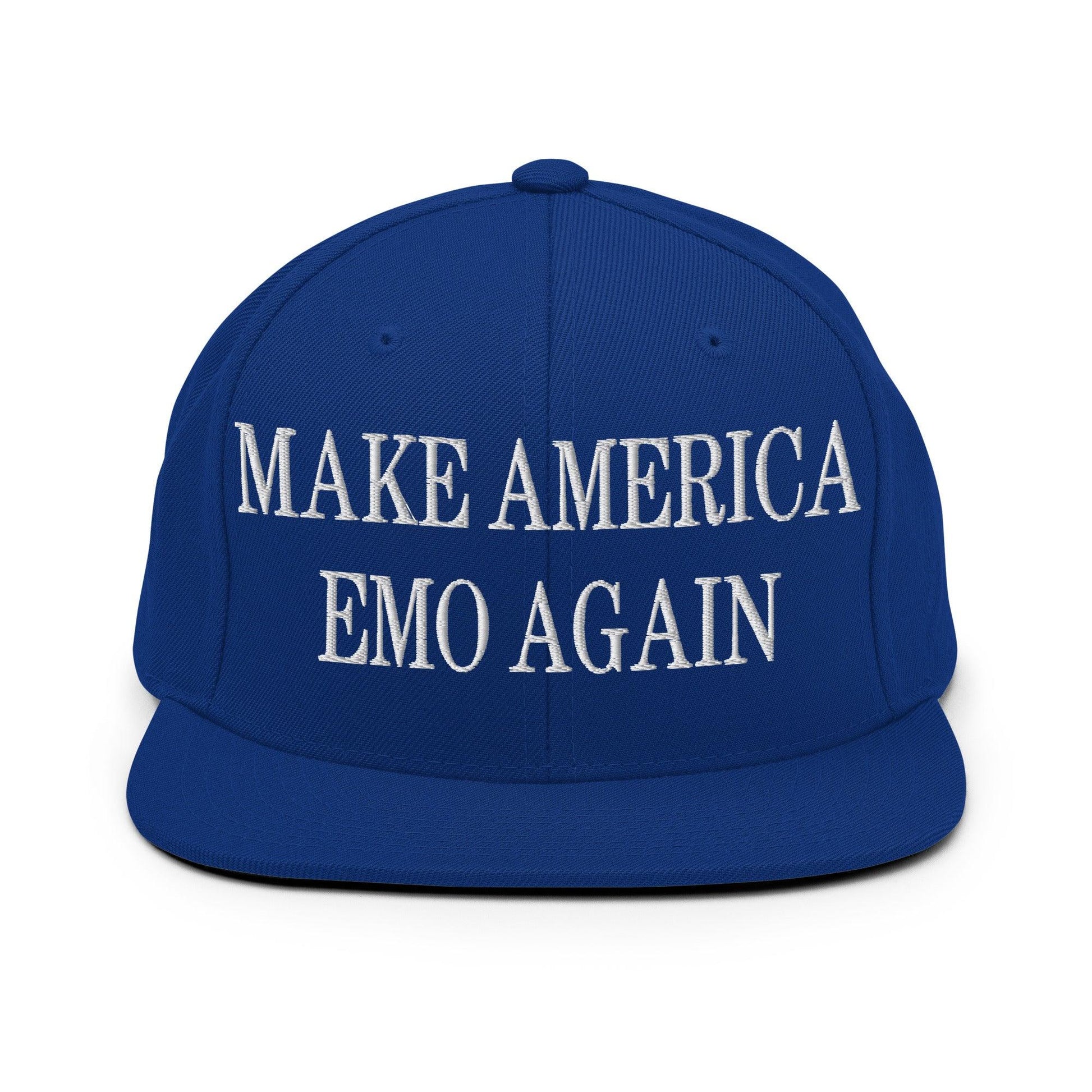 Make Us Emo Again Embroidered Flat Bill Brim Snapback Hat - Royal Blue