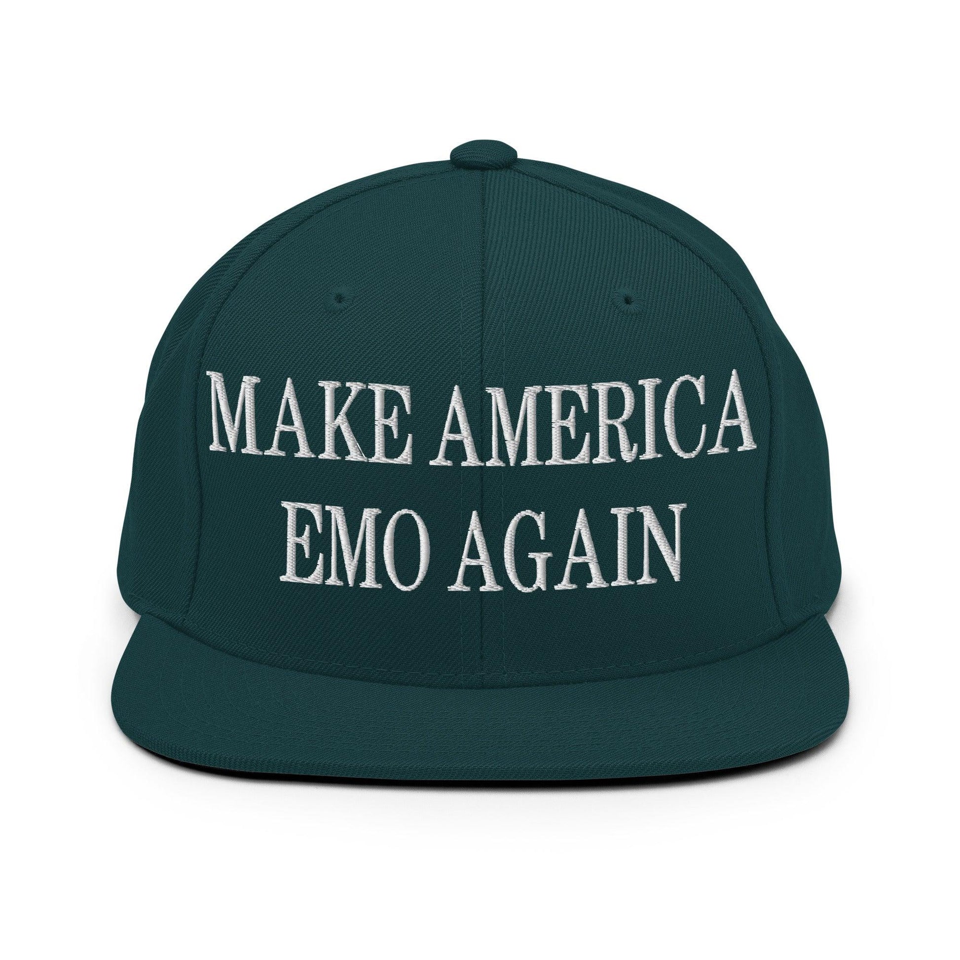 Make Us Emo Again Embroidered Flat Bill Brim Snapback Hat - Spruce