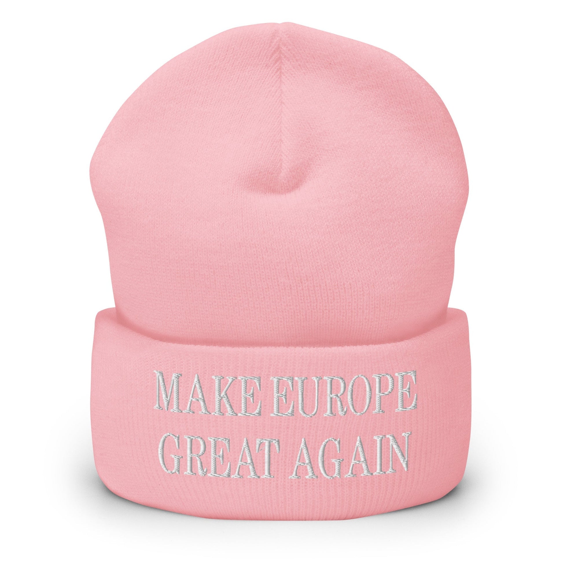 Make Europe Great Again Embroidered Knit Cuffed Beanie - Baby Pink