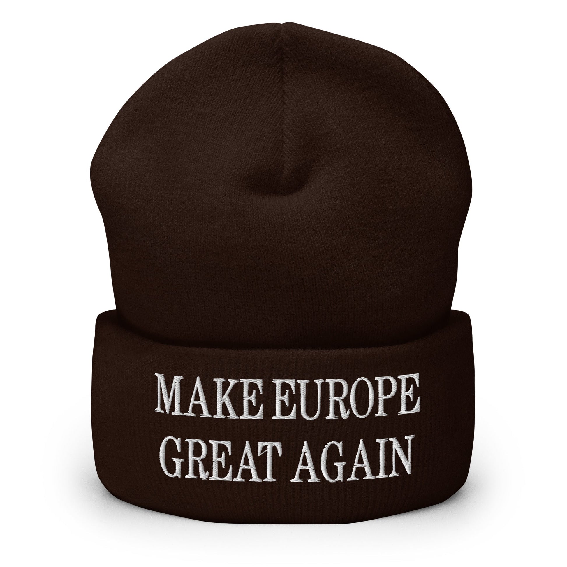 Make Europe Great Again Embroidered Knit Cuffed Beanie - Brown