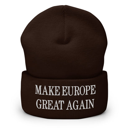 Make Europe Great Again Embroidered Knit Cuffed Beanie - Brown