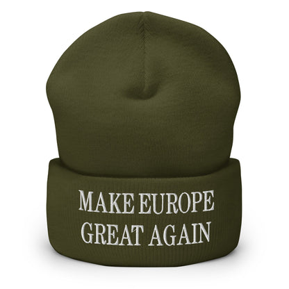 Make Europe Great Again Embroidered Knit Cuffed Beanie - Olive