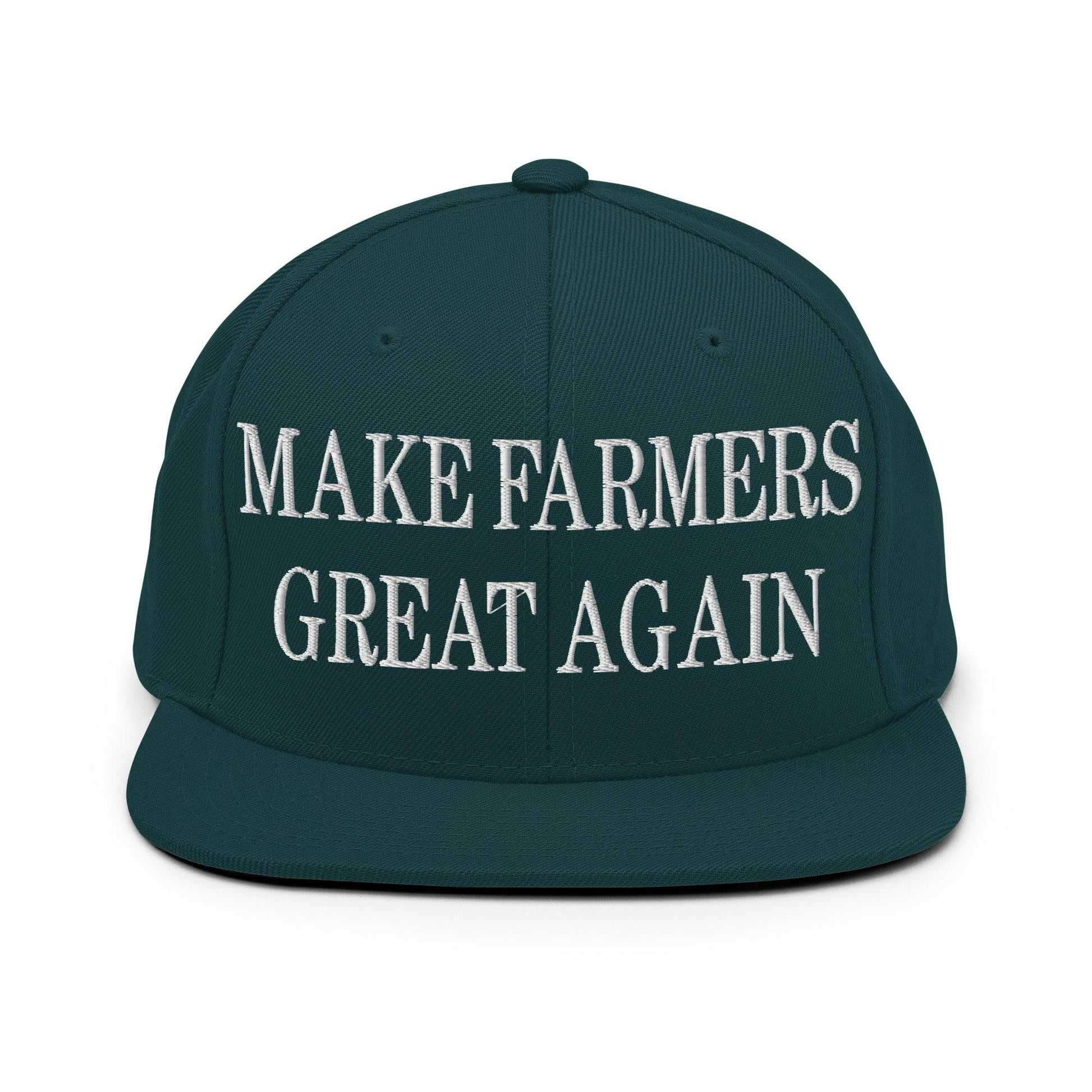 Make Farmers Great Again Embroidered Flat Bill Brim Snapback Hat - Spruce