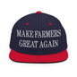 Make Farmers Great Again Embroidered Flat Bill Brim Snapback Hat - Navy/ Red