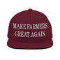 Make Farmers Great Again Embroidered Flat Bill Brim Snapback Hat - Maroon