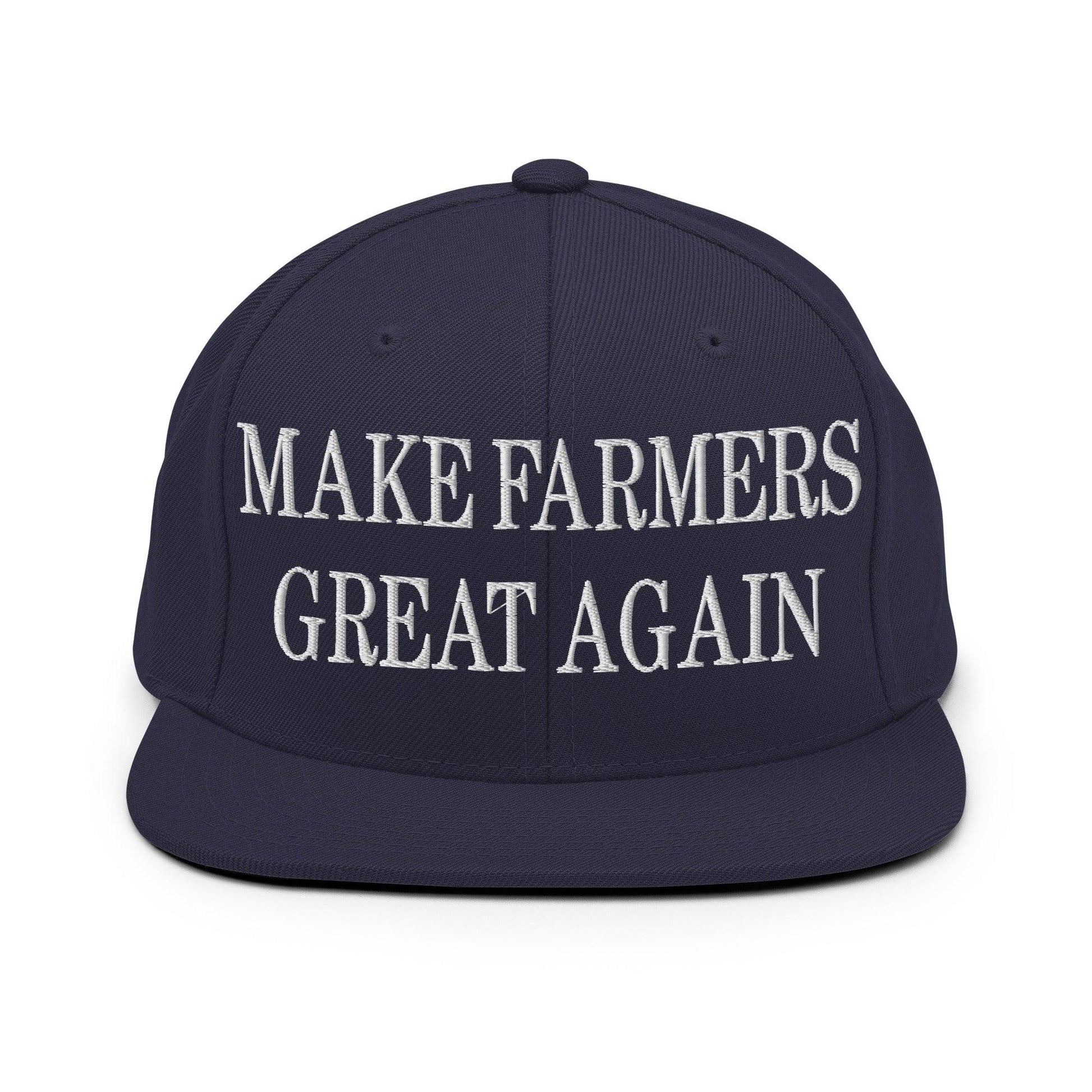 Make Farmers Great Again Embroidered Flat Bill Brim Snapback Hat - Navy