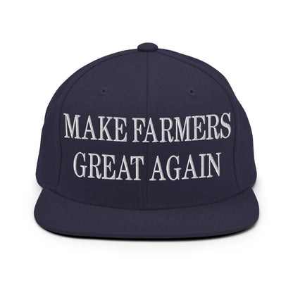 Make Farmers Great Again Embroidered Flat Bill Brim Snapback Hat - Navy