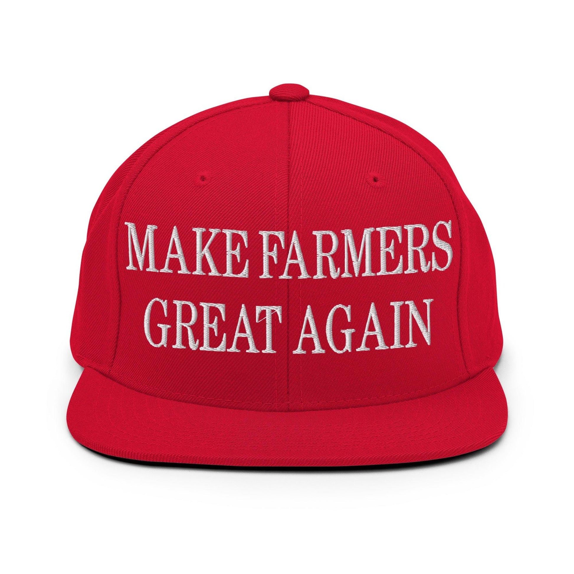 Make Farmers Great Again Embroidered Flat Bill Brim Snapback Hat - Red