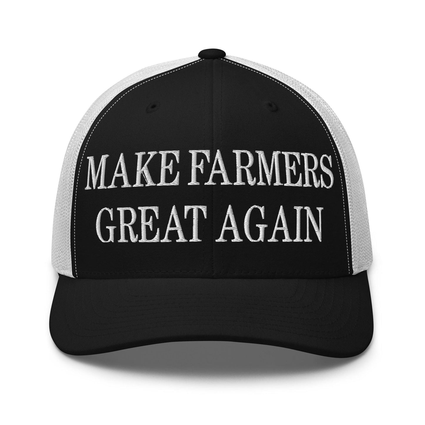 Make Farmers Great Again Embroidered Mesh Trucker Hat - Black/ White