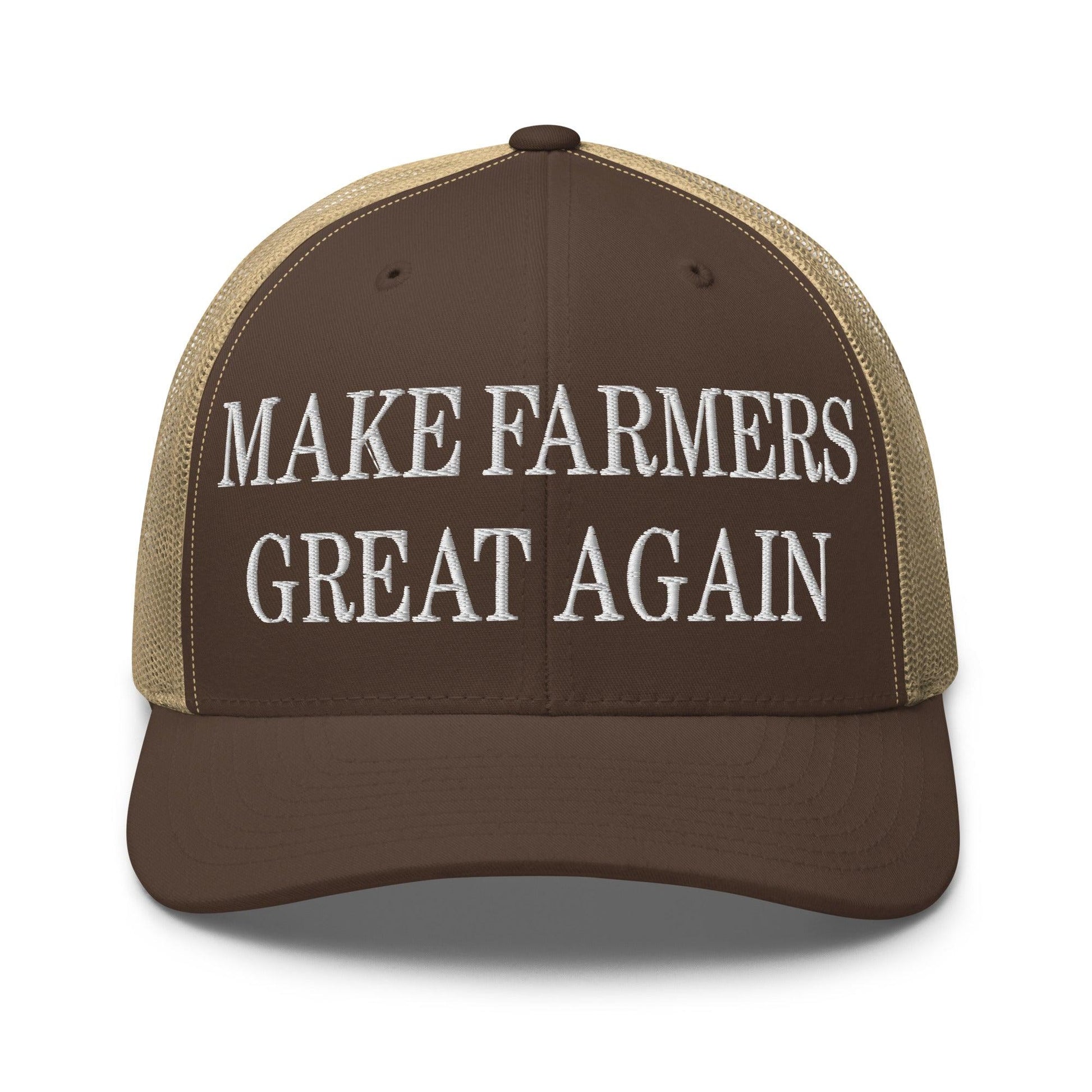 Make Farmers Great Again Embroidered Mesh Trucker Hat - Brown/ Khaki