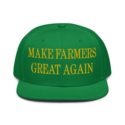 Make Farmers Great Again Green Yellow Embroidered Flat Bill Brim Snapback Hat