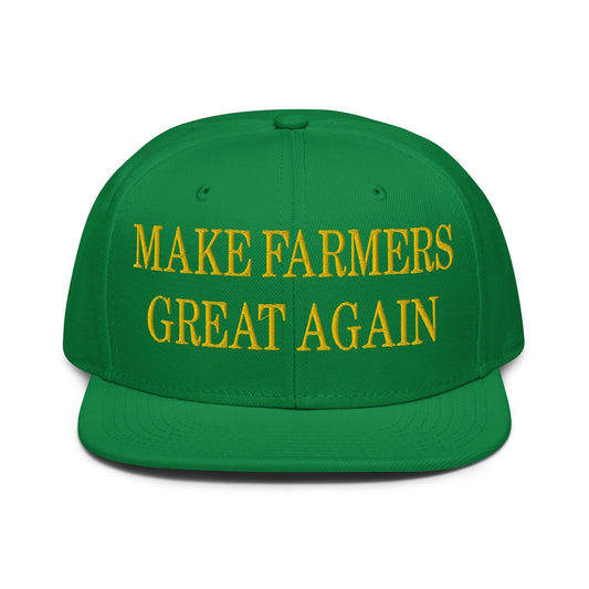 Make Farmers Great Again Green Yellow Embroidered Flat Bill Brim Snapback Hat