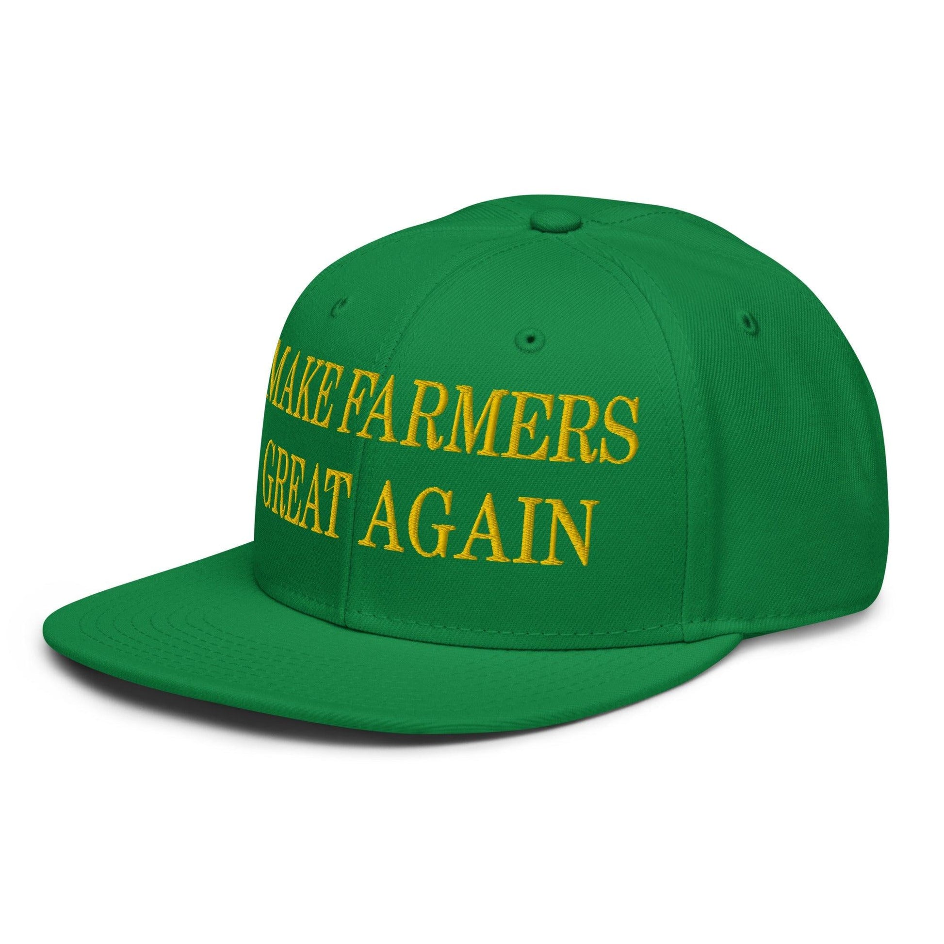Make Farmers Great Again Green Yellow Embroidered Flat Bill Brim Snapback Hat