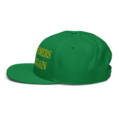 Make Farmers Great Again Green Yellow Embroidered Flat Bill Brim Snapback Hat