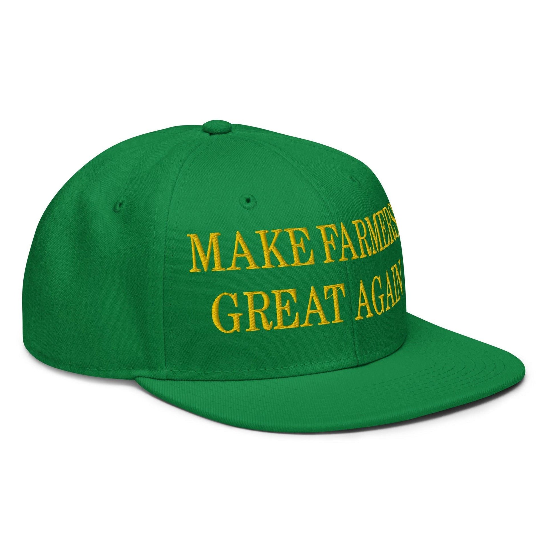 Make Farmers Great Again Green Yellow Embroidered Flat Bill Brim Snapback Hat