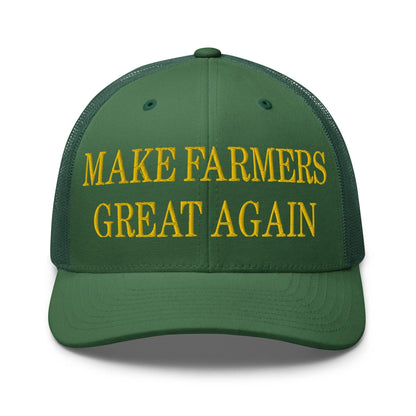 Make Farmers Great Again Green Yellow Embroidered Mesh Trucker Hat