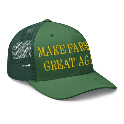 Make Farmers Great Again Green Yellow Embroidered Mesh Trucker Hat