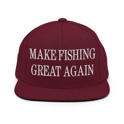 Make Fishing Great Again Embroidered Flat Bill Brim Snapback Hat - Maroon