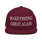 Make Fishing Great Again Embroidered Flat Bill Brim Snapback Hat - Maroon