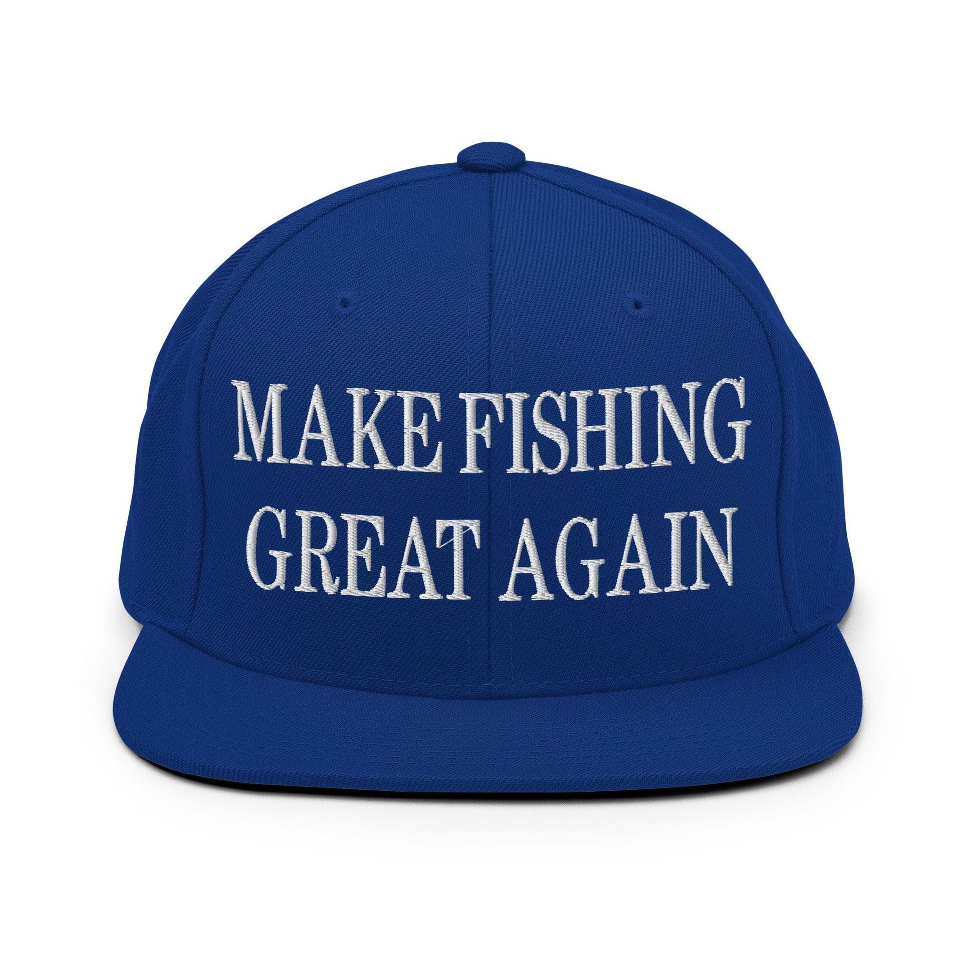 Make Fishing Great Again Embroidered Flat Bill Brim Snapback Hat - Royal Blue
