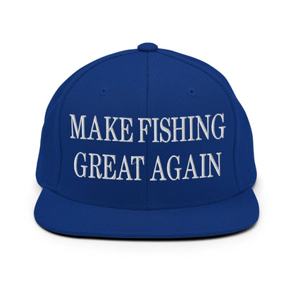 Make Fishing Great Again Embroidered Flat Bill Brim Snapback Hat - Royal Blue