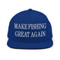 Make Fishing Great Again Embroidered Flat Bill Brim Snapback Hat - Royal Blue