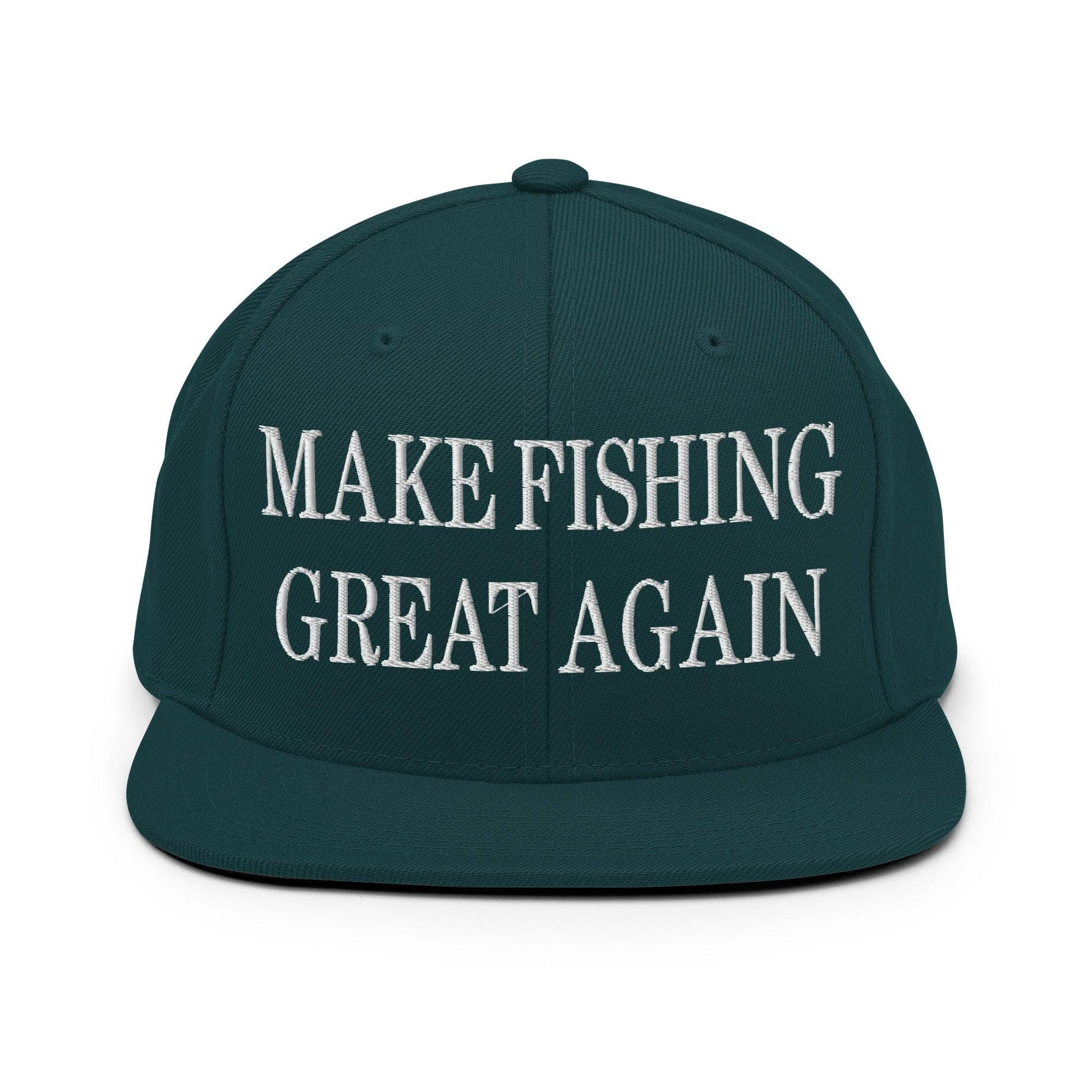 Make Fishing Great Again Embroidered Flat Bill Brim Snapback Hat - Spruce