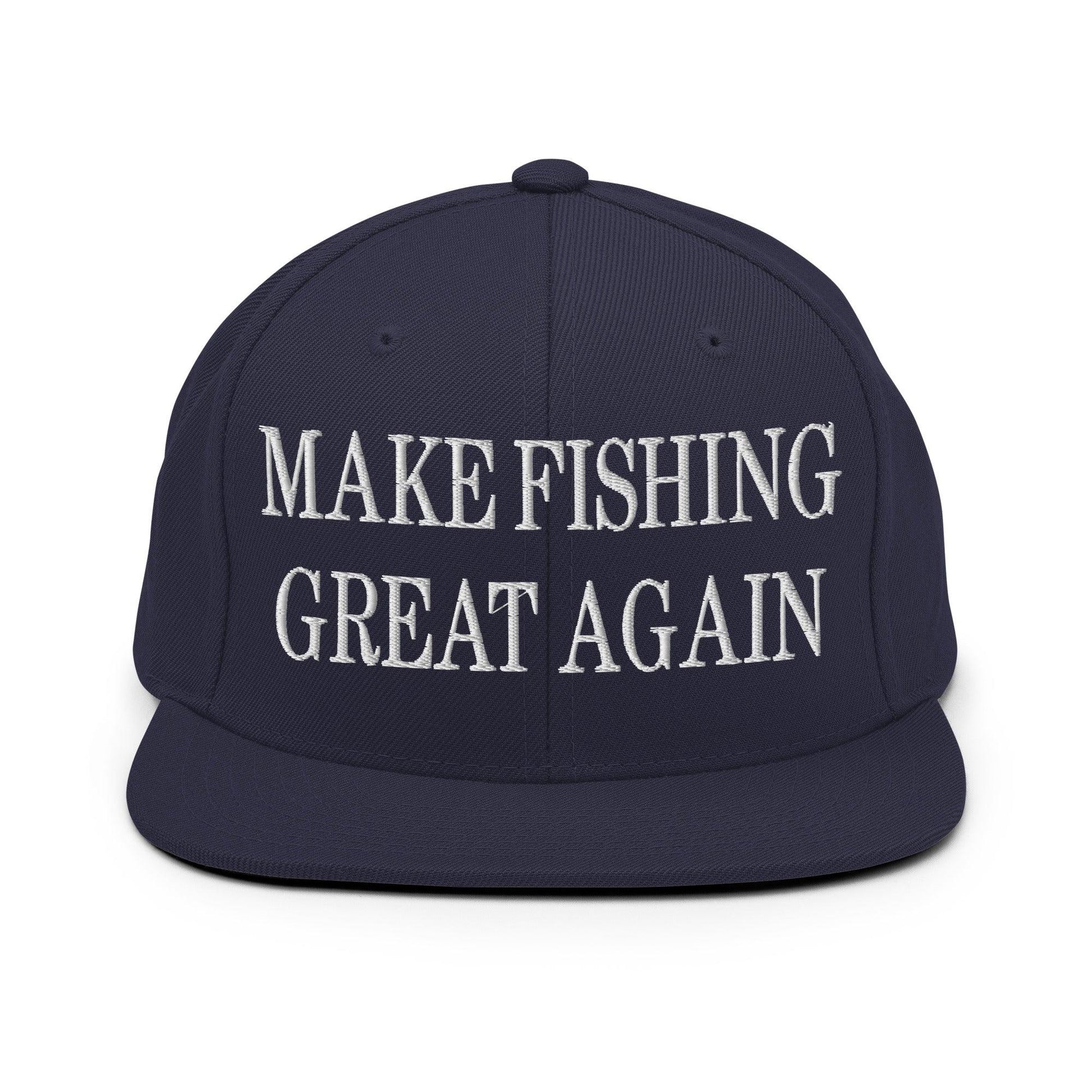 Make Fishing Great Again Embroidered Flat Bill Brim Snapback Hat - Navy