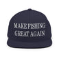 Make Fishing Great Again Embroidered Flat Bill Brim Snapback Hat - Navy