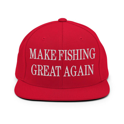 Make Fishing Great Again Embroidered Flat Bill Brim Snapback Hat - Red