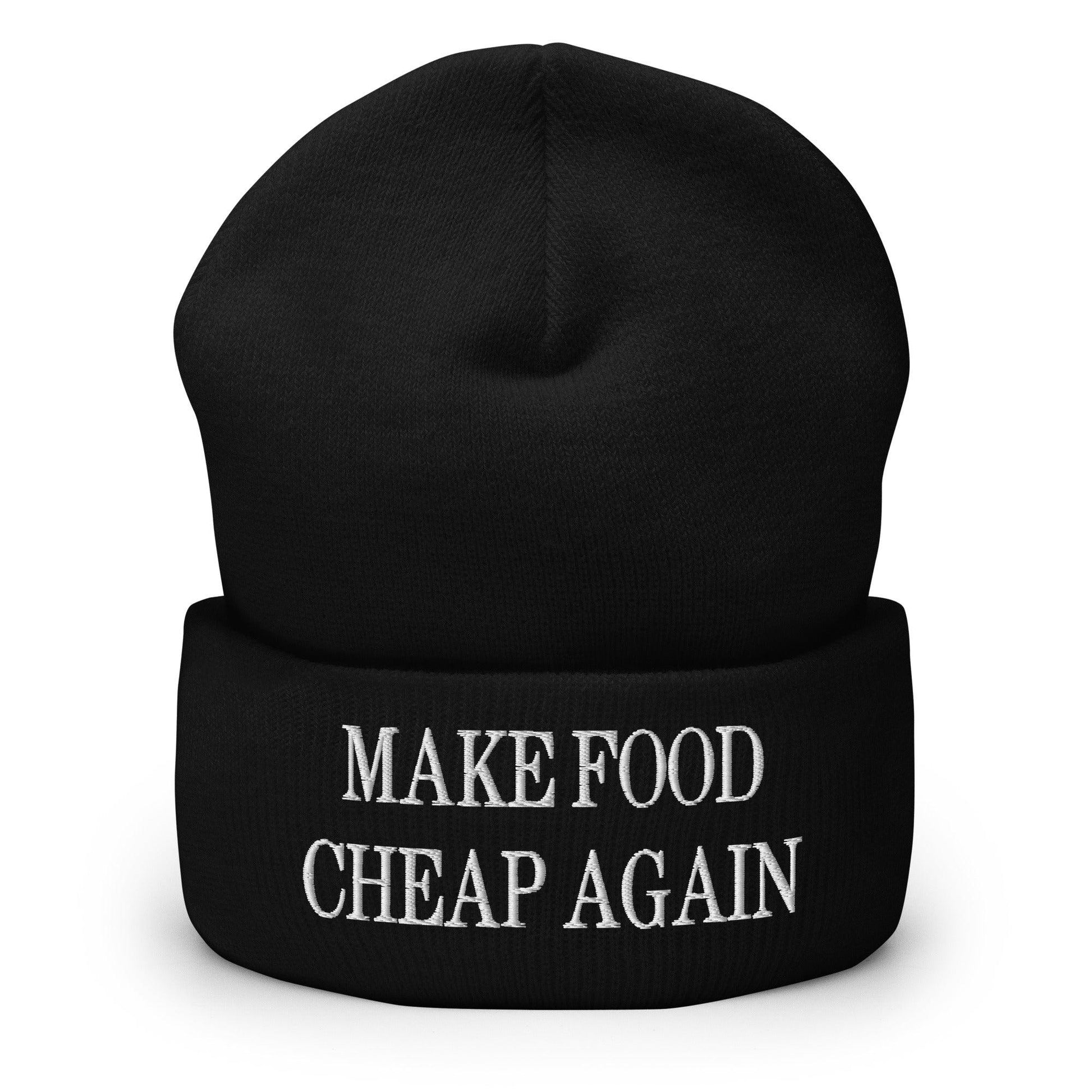 Make Food It Again Embroidered Knit Cuffed Beanie - Black