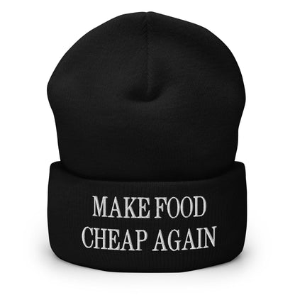 Make Food It Again Embroidered Knit Cuffed Beanie - Black