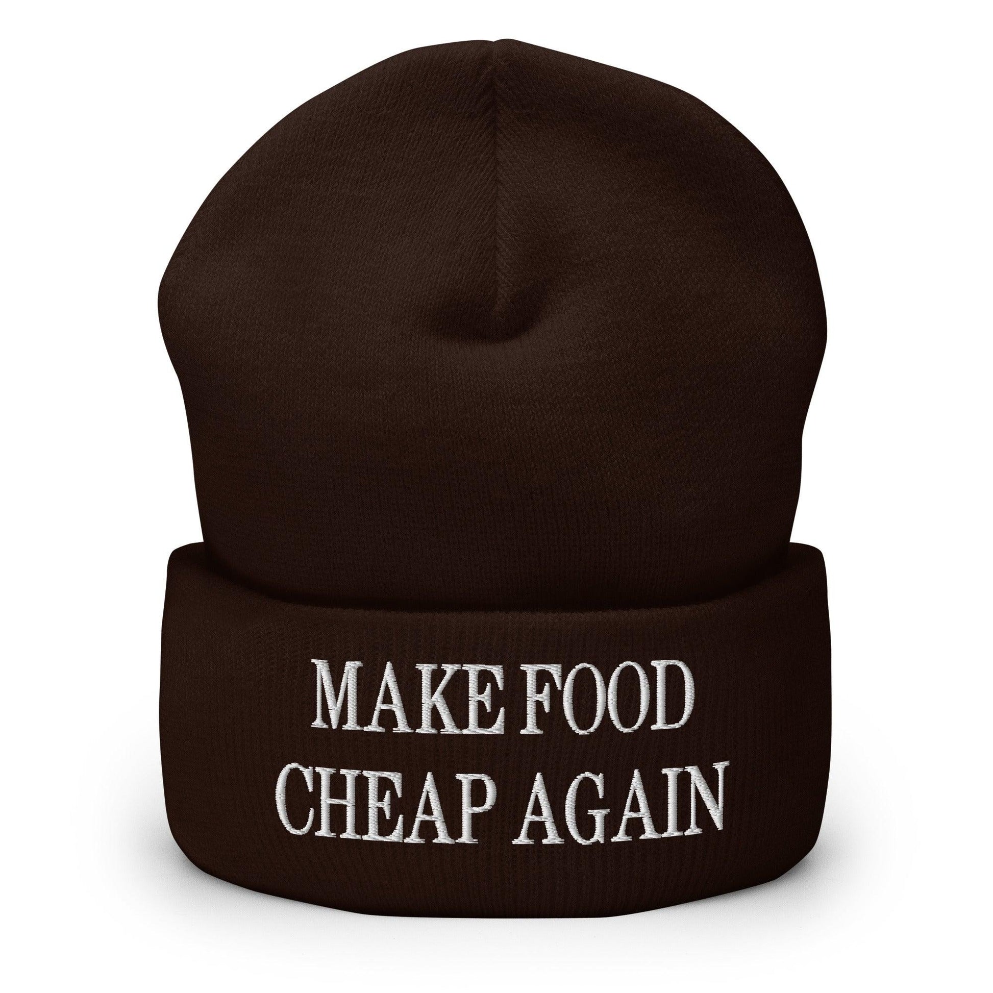 Make Food It Again Embroidered Knit Cuffed Beanie - Brown