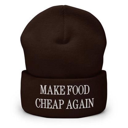 Make Food It Again Embroidered Knit Cuffed Beanie - Brown